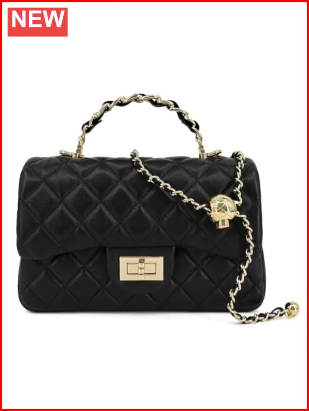 Small Quilted Leather Flap Crossbody Bag with Gold-Tone Handle